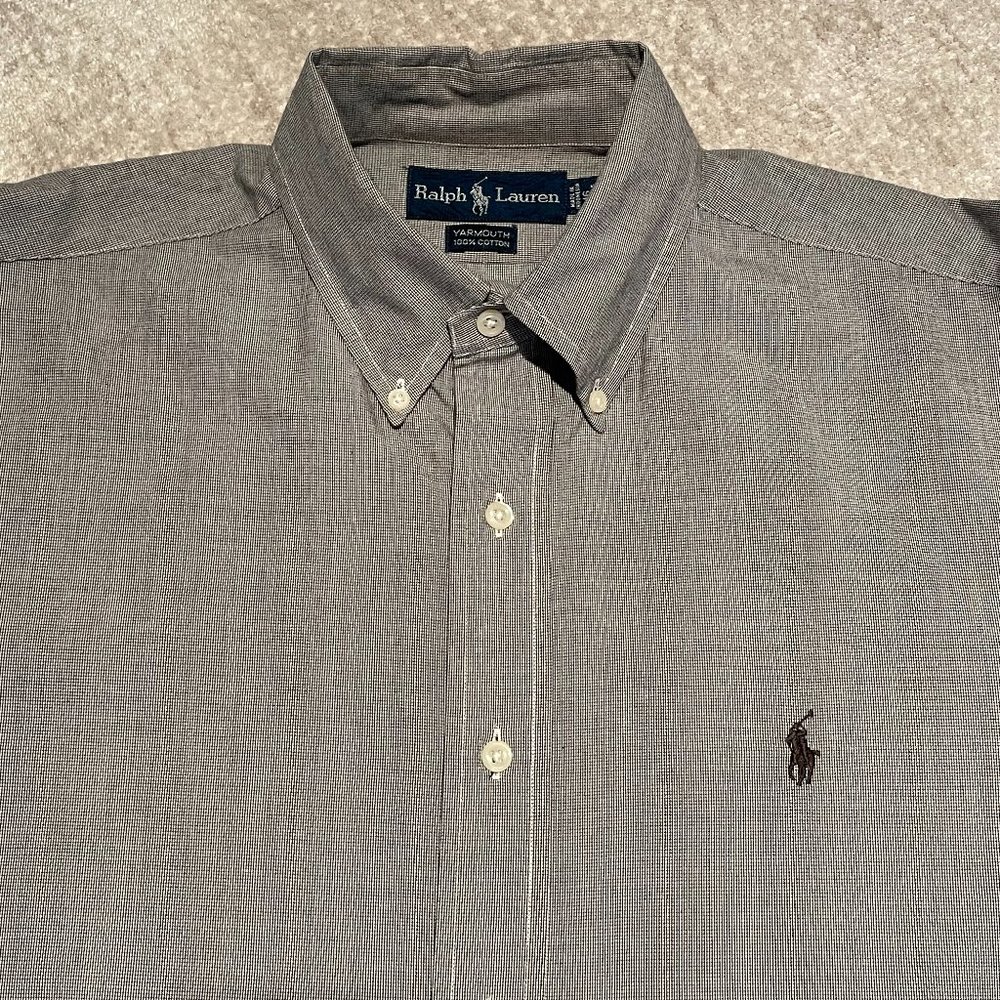 EUC Ralph Lauren LS Button-Down Shirt "Yarmouth" Blk/Wht, Cotton, Size 16, 34-35